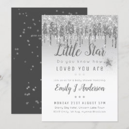 TWINKLE STAR Baby shower Silver Grey Glitter Kaart