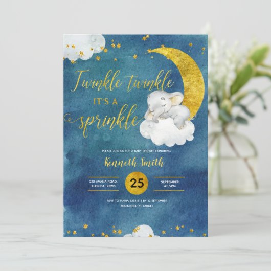 Twinkle Star Baby Sprinkle Uitnodiging (Staand voorkant)