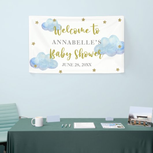 Twinkle Star Blue Clouds Baby shower Backdrop Spandoek (Beurs)
