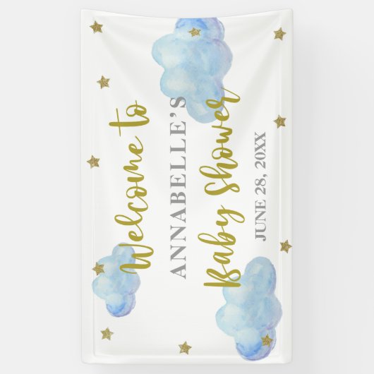 Twinkle Star Blue Clouds Baby shower Backdrop Spandoek (Verticaal)