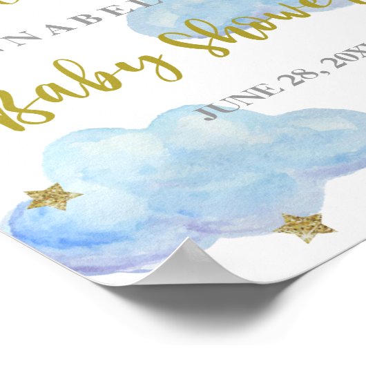 Twinkle Star Blue Clouds Baby shower Welkom Poster (Hoek)