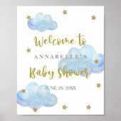 Twinkle Star Blue Clouds Baby shower Welkom Poster (Voorkant)