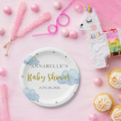 Twinkle Star Blue Clouds Waterverf Baby shower Papieren Bordje (Feest)