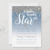 Twinkle Star Blue Silver Drip Glitter Baby BOY Kaart (Voorkant)