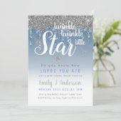Twinkle Star Blue Silver Drip Glitter Baby BOY Kaart (Staand voorkant)