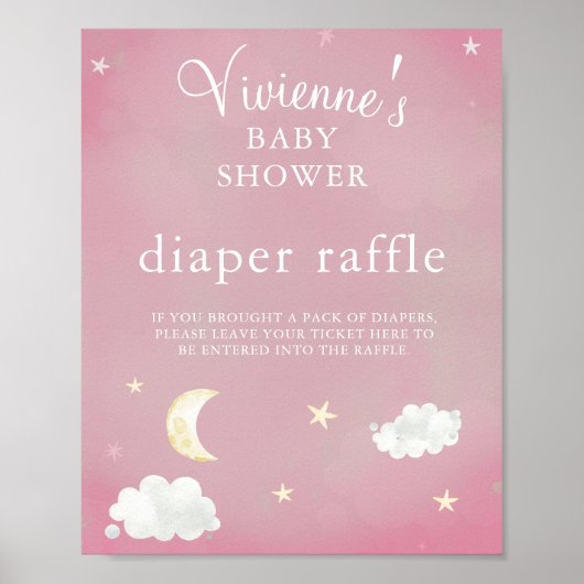 Twinkle Star Blush Pink Baby shower Diaper Raffle Poster (Voorkant)