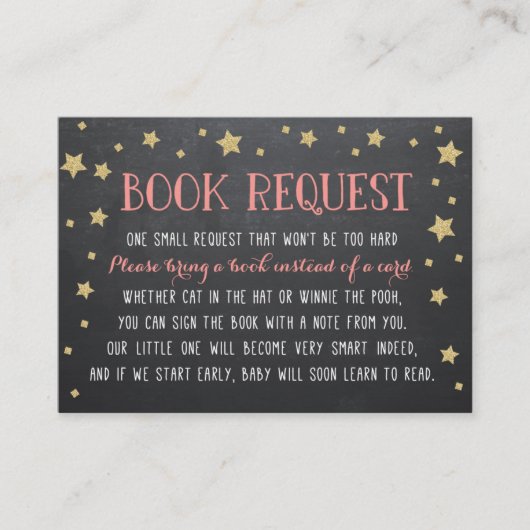Twinkle Star Book Request, roze, kinderrijmpje Informatiekaartje (Voorkant)