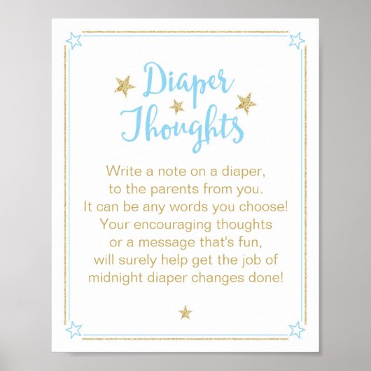 Twinkle Star Boy Baby shower Diaper Thoughts Poster (Voorkant)