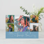 Twinkle Star Denim Blau Grad Multi Foto Bedankt Aankondiging (Staand voorkant)