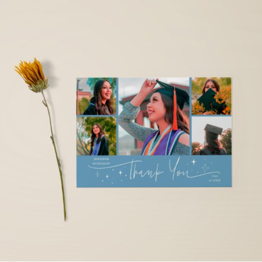 Twinkle Star Denim Blau Grad Multi Foto Bedankt Aankondiging