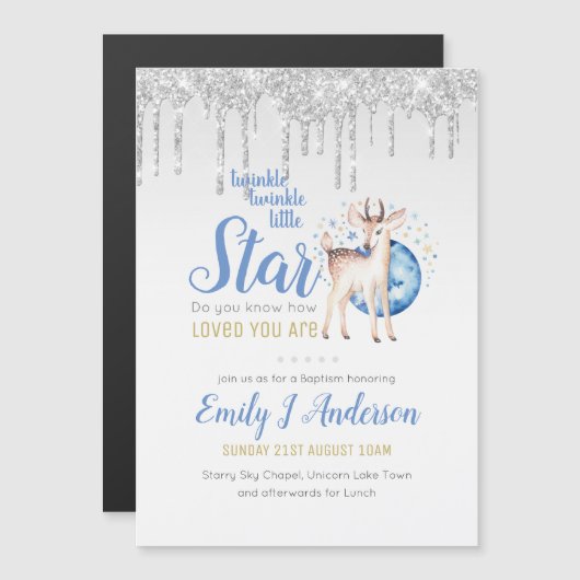 TWINKLE Star Drip Glitter Woodland Deer BAPTISM (Voorkant / Achterkant)