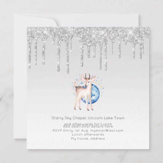 TWINKLE Star Drip Glitter Woodland Deer BAPTISM Kaart (Achterkant)