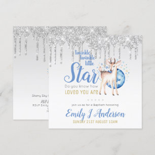 TWINKLE Star Drip Glitter Woodland Deer BAPTISM Kaart