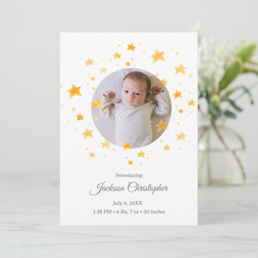 Twinkle Star Geslacht Neutraal Pasgeboren Baby Geb Aankondiging (Staand voorkant)