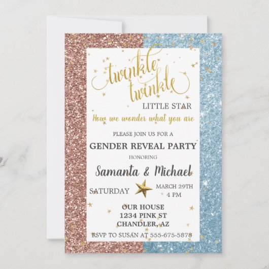 Twinkle Star Glitter Goud Geslacht Reveal Feestje Kaart (Voorkant)