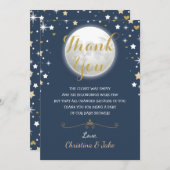 Twinkle Star Glitter Navy Gold Moon Baby shower Bedankkaart (Voorkant / Achterkant)