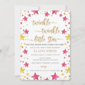 Twinkle Star Gold Pink Girl Baby shower Kaart (Voorkant)