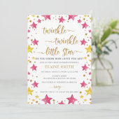 Twinkle Star Gold Pink Girl Baby shower Kaart (Staand voorkant)