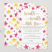 Twinkle Star Gold Pink Girl Baby shower Kaart (Voorkant / Achterkant)