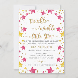 Twinkle Star Gold Pink Girl Baby shower Kaart