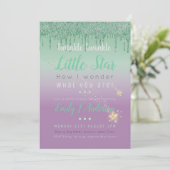 TWINKLE STAR Green Paars Drip Glitter Baby Gender Kaart (Staand voorkant)