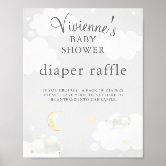 Twinkle Star Grey Baby shower Diaper Raffle Poster (Voorkant)