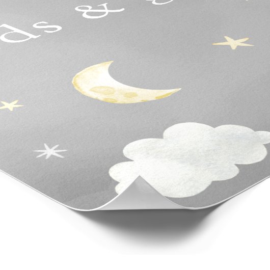 Twinkle Star Grey Baby shower Kaarten & cadeautjes Poster (Hoek)