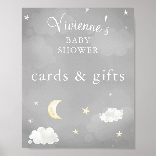 Twinkle Star Grey Baby shower Kaarten & cadeautjes Poster (Voorkant)