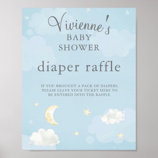 Twinkle Star Light Blue Baby shower Diaper Raffle Poster (Voorkant)