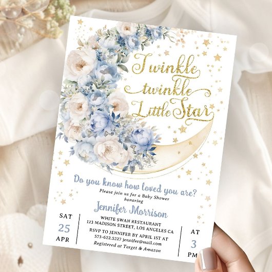 Twinkle Star Moon Baby Shower Jongen Blauw Kaart
