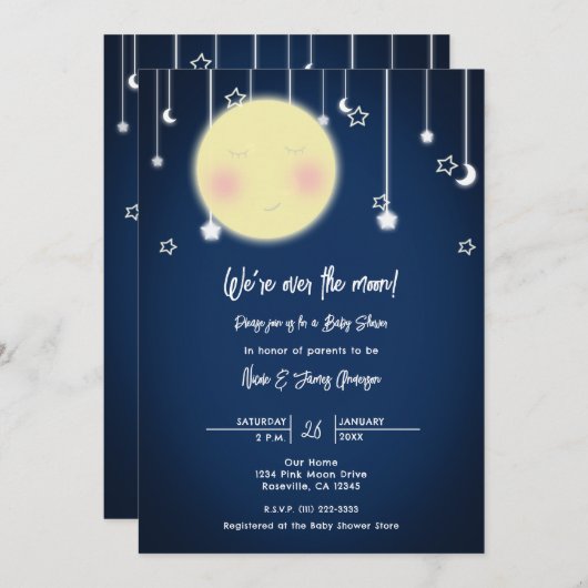Twinkle Star Moon Celestial Baby shower Invitation Kaart (Voorkant / Achterkant)