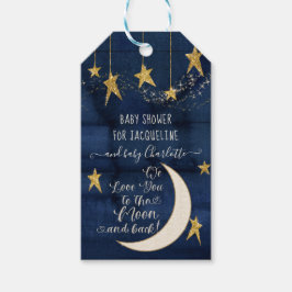 Twinkle Star Moon Navy Blauw Goud Baby Jongen Douc Cadeaulabel
