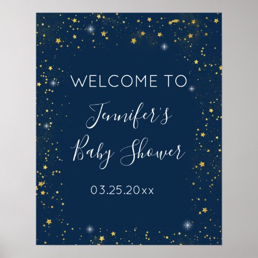 Twinkle Star Navy & Gold Baby shower Welkom Poster (Voorkant)