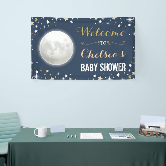 Twinkle Star Navy Gold Moon Baby shower Backdrop Spandoek (Beurs)