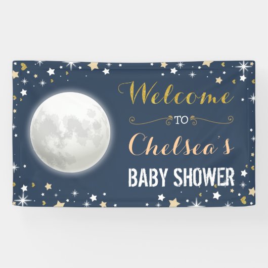 Twinkle Star Navy Gold Moon Baby shower Backdrop Spandoek (Horizontaal)
