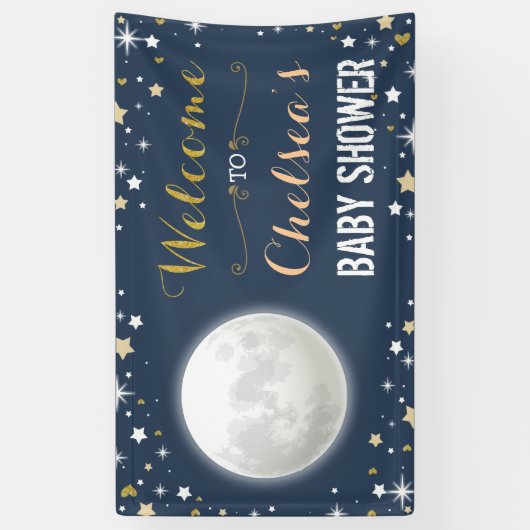 Twinkle Star Navy Gold Moon Baby shower Backdrop Spandoek (Verticaal)