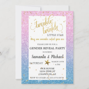 Twinkle Star Ombre Glitter Geslacht Reveal Feest Kaart