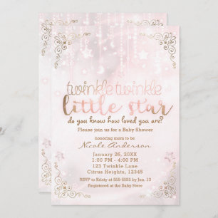 Twinkle Star Pink Gold Sparkle Baby shower Kaart