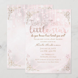 Twinkle Star Pink Gold Sparkle Baby shower Kaart