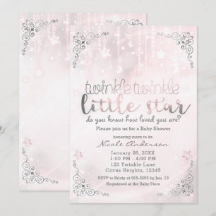 Twinkle Star Pink & Silver Baby shower Kaart