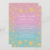 Twinkle Star Roze & Blauw Baby shower Invitation Kaart (Voorkant / Achterkant)