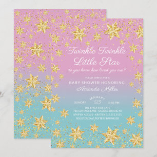 Twinkle Star Roze & Blauw Baby shower Invitation Kaart