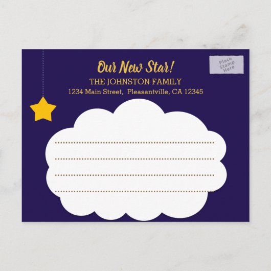Twinkle Star Script Foto Geboorte aankondiging (Achterkant)