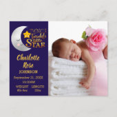 Twinkle Star Script Foto Geboorte aankondiging (Voorkant)