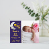 Twinkle Star Script Foto Geboorte aankondiging (Staand voorkant)