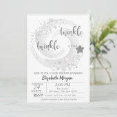 Twinkle Star Silver Glitter Baby shower Invitation Kaart (Staand voorkant)