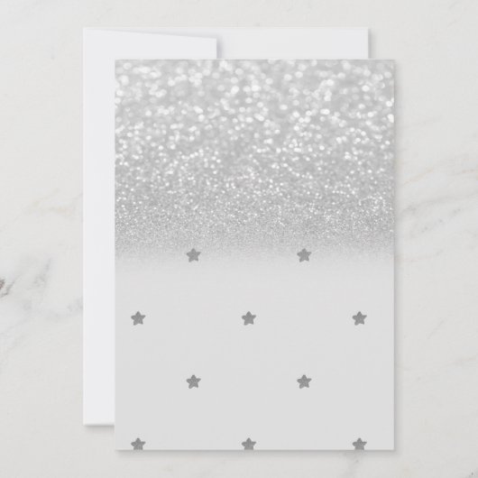 Twinkle Star Silver Glitter Baby shower Invitation Kaart (Achterkant)