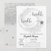 Twinkle Star Silver Glitter Baby shower Invitation Kaart (Voorkant / Achterkant)