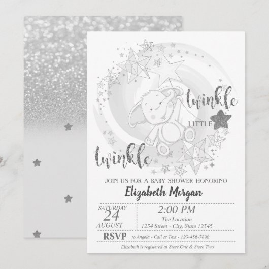 Twinkle Star Silver Glitter, Beer Baby shower Kaart (Voorkant / Achterkant)