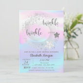Twinkle Star Silver HolograpBaby Shower Kaart (Staand voorkant)